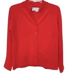 VTG Talbott Travler Mock Neck Red‎ Button Up Cardigan Sweater Sz 36